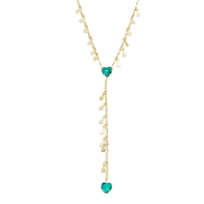 Colar Gravatinha Camila Coração Zircônia Turmalina Folheado a Ouro 18k