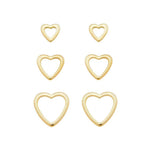 Trio de Brincos de Coração Tati Folheado a Ouro 18k