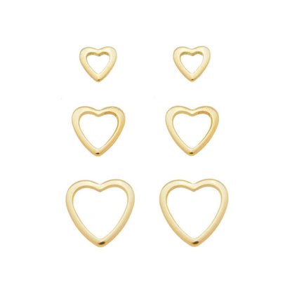 Trio de Brincos de Coração Tati Folheado a Ouro 18k