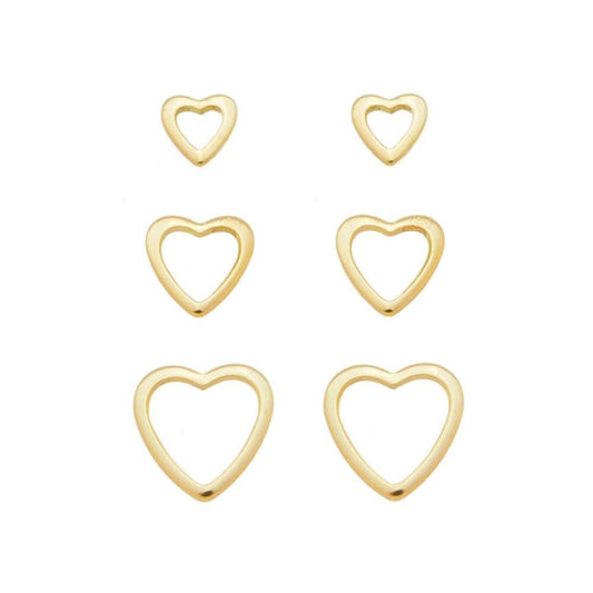 Trio de Brincos de Coração Tati Folheado a Ouro 18k