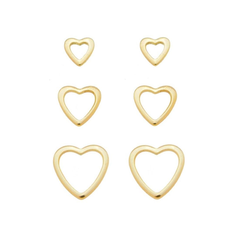 Trio de Brincos de Coração Tati Folheado a Ouro 18k