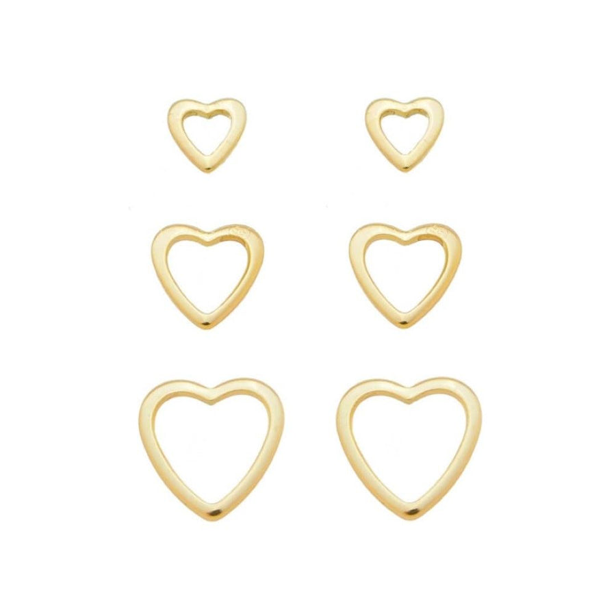 Trio de Brincos de Coração Tati Folheado a Ouro 18k