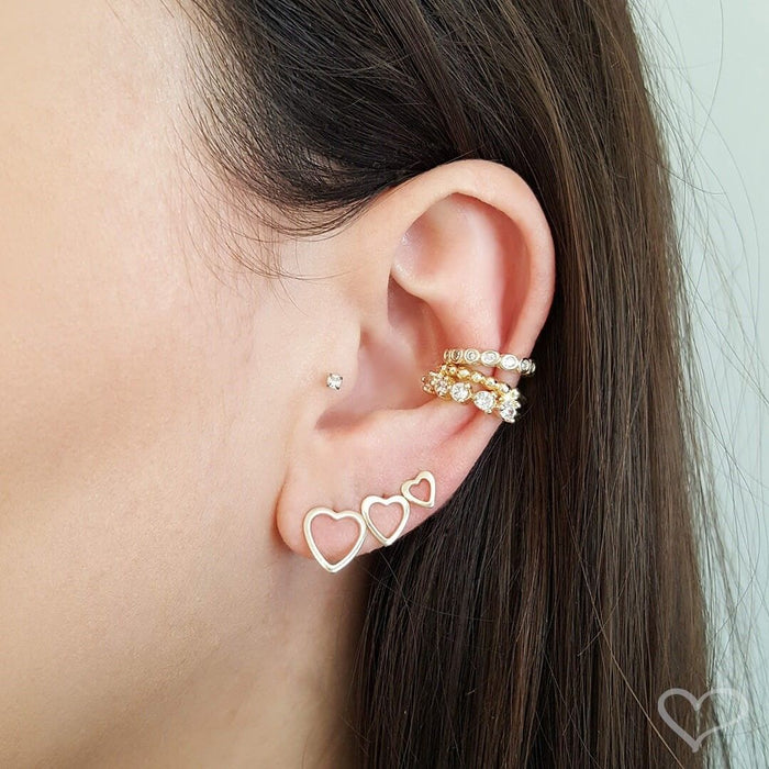 Trio de Brincos de Coração Tati Folheado a Ouro 18k