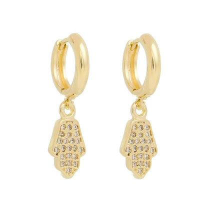 Brinco Argolinha Nick Mão de Fátima Zircônia Cristal Folheado a Ouro 18k
