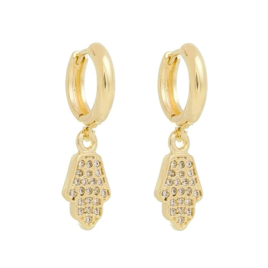 Brinco Argolinha Nick Mão de Fátima Zircônia Cristal Folheado a Ouro 18k