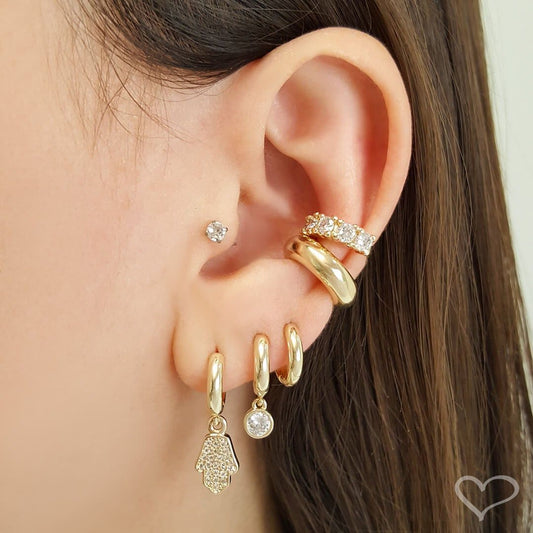 Brinco Argolinha Nick Mão de Fátima Zircônia Cristal Folheado a Ouro 18k