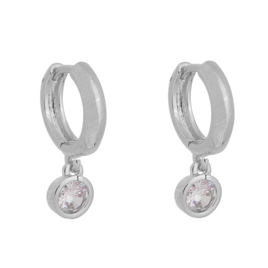 Brinco Argolinha Amora Ponto de Luz Zircônia Cristal Folheado em Ródio Branco