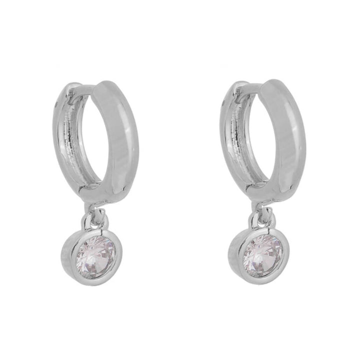 Brinco Argolinha Amora Ponto de Luz Zircônia Cristal Folheado em Ródio Branco