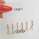 Brinco de Argola Mini Alana Coração Zircônias Cristal e Coloridas Folheado a Ouro 18k