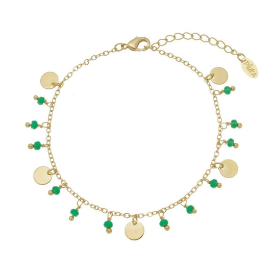 Pulseira Piuka Diely Medalhinhas e Cristais Esmeralda Folheada a Ouro 18k