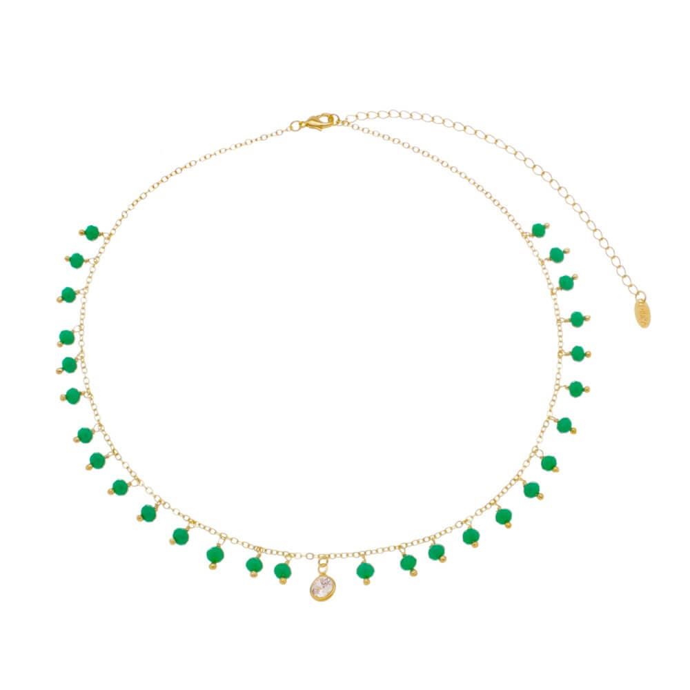 Choker Piuka Dayse Cristais Verde Quartzo Ponto de Luz Folheado a Ouro 18k