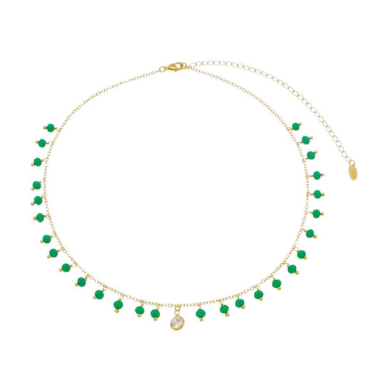 Choker Piuka Dayse Cristais Verde Quartzo Ponto de Luz Folheado a Ouro 18k