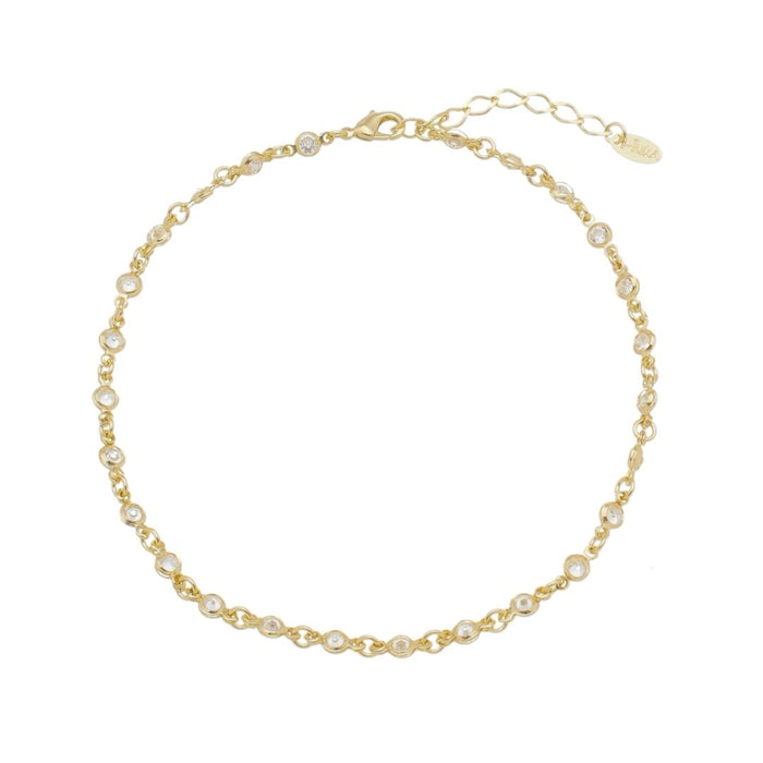 Tornozeleira Piuka Mari Zircônias Cristal Folheada a Ouro 18k