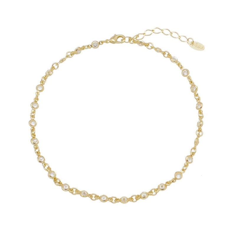 Tornozeleira Piuka Mari Zircônias Cristal Folheada a Ouro 18k