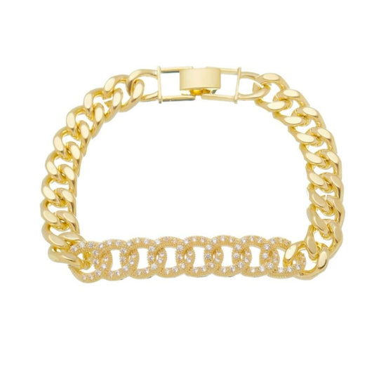 Pulseira Folheada a Ouro 18k Elos Groumet Zircônias Yumi