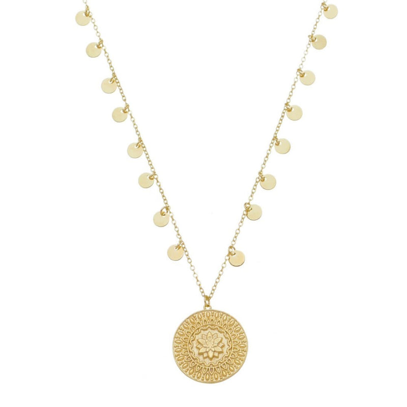 Colar Feminino Medalha Flor de Lótus Cresça Evolua Floresça Folheado a Ouro 18k