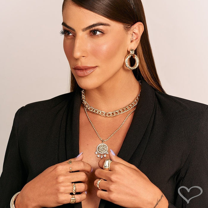 Anel Folheado a Ouro 18k Camadas de Metal Luna