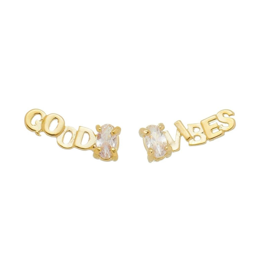 Brinco Ear Cuff Good Vibes Assimétrico Zircônia Folheado a Ouro 18k