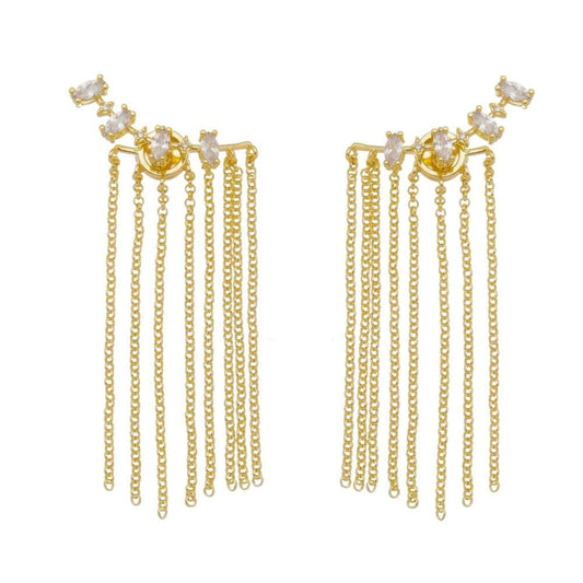 Brinco Franja Mariah Zircônias Folheado a Ouro 18k