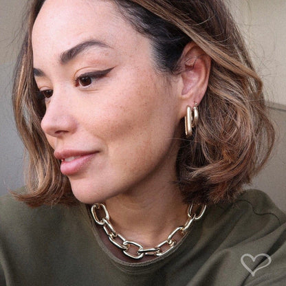 Brinco Retangular Helena Lisa G Folheado a Ouro 18k