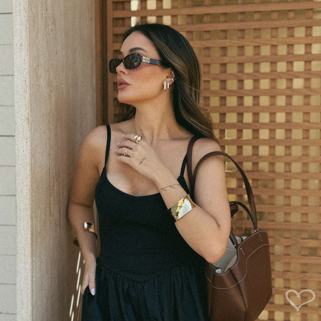 Brinco Retangular Helena Lisa M Folheado a Ouro 18k