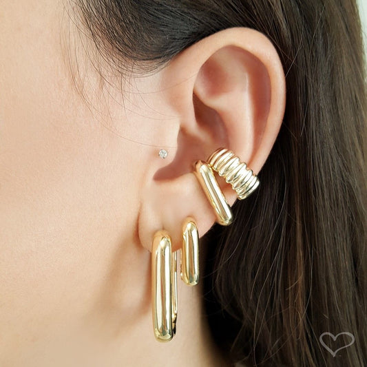 Brinco Retangular Helena Lisa M Folheado a Ouro 18k