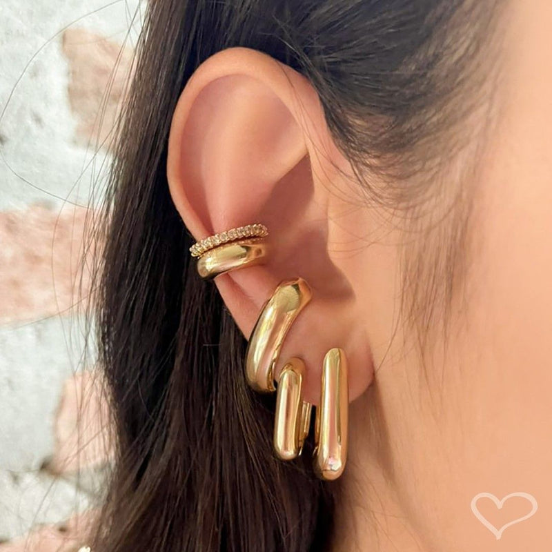 Brinco Retangular Helena Lisa M Folheado a Ouro 18k