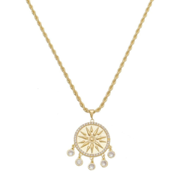 Colar Feminino Medalha Sol Seja Luz Zircônias Folheado a Ouro 18k