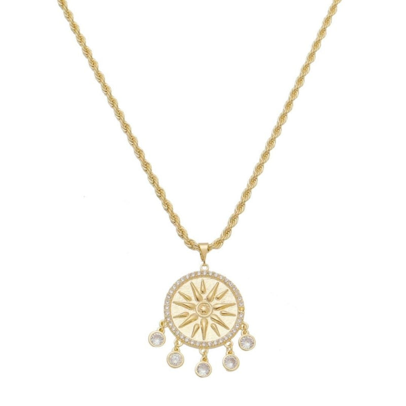 Colar Feminino Medalha Sol Seja Luz Zircônias Folheado a Ouro 18k