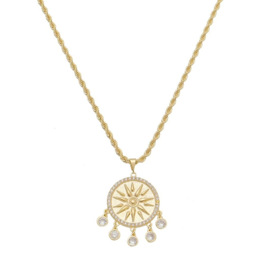 Colar Feminino Medalha Sol Seja Luz Zircônias Folheado a Ouro 18k