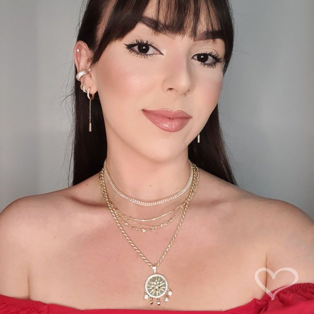 Colar Feminino Medalha Sol Seja Luz Zircônias Folheado a Ouro 18k