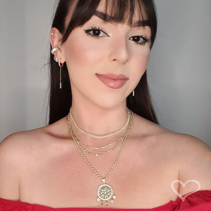 Colar Feminino Medalha Sol Seja Luz Zircônias Folheado a Ouro 18k