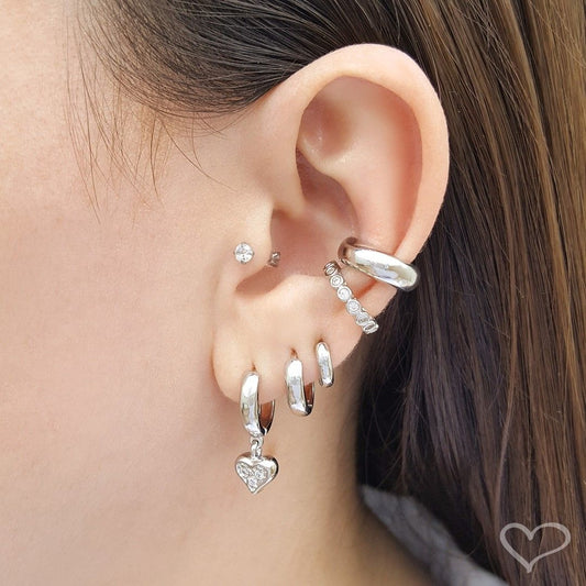 Piercing de Encaixe Piuka Zac Argola Lisa Folheado em Ródio Branco