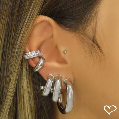 Piercing de Encaixe Piuka Zac Argola Lisa Folheado em Ródio Branco