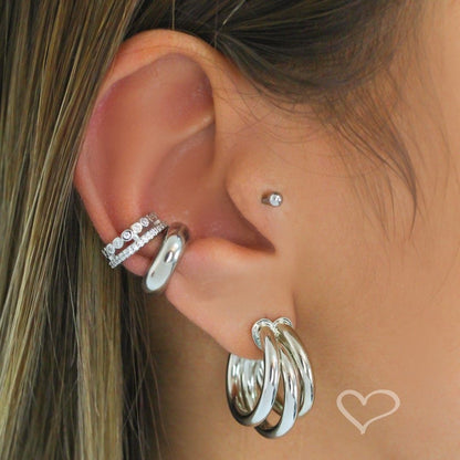 Piercing de Encaixe Piuka Zac Argola Lisa Folheado em Ródio Branco