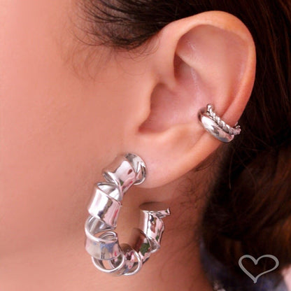 Piercing de Encaixe Piuka Zac Argola Lisa Folheado em Ródio Branco
