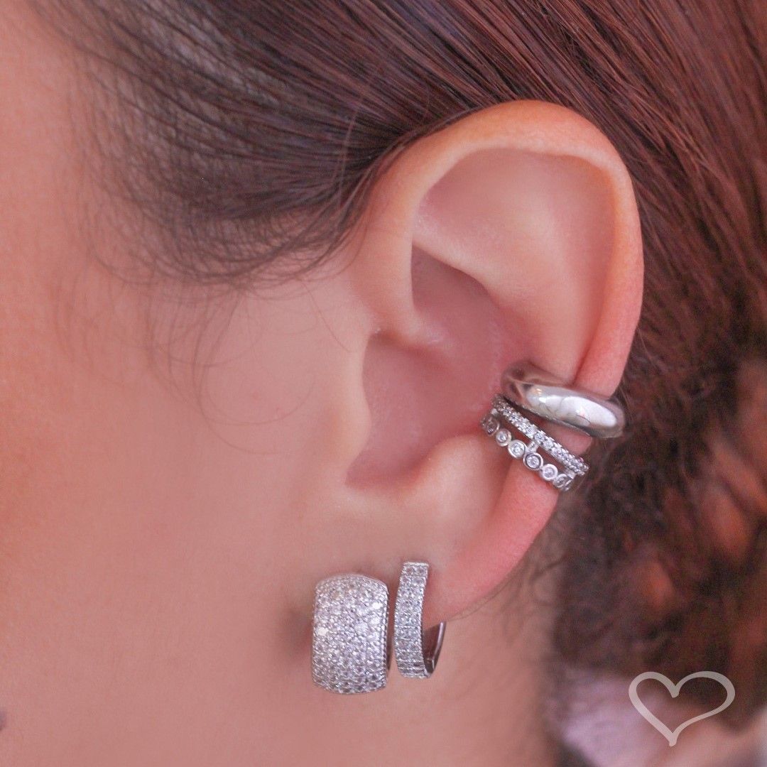 Piercing de Encaixe Piuka Zac Argola Lisa Folheado em Ródio Branco