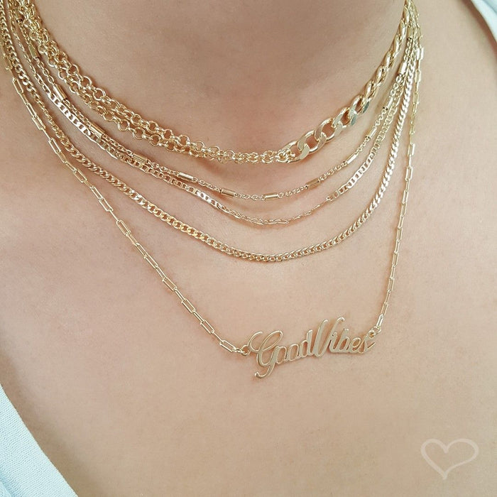 Colar Feminino Good Vibes Folheado à Ouro 18k
