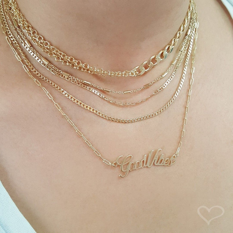 Colar Feminino Good Vibes Folheado à Ouro 18k