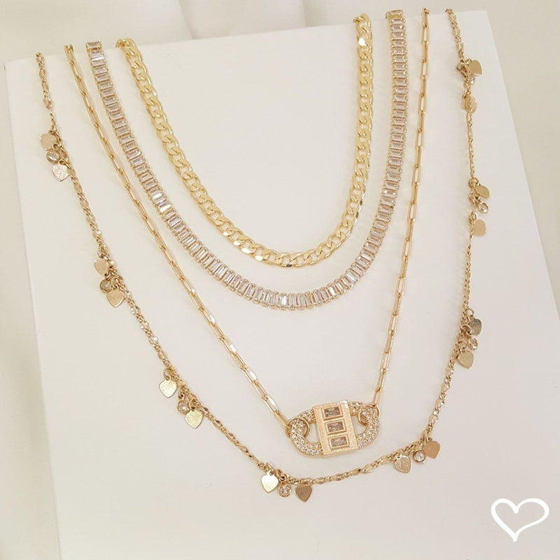 Colar Feminino Rafa Locker Baguete Zircônias Folheado a Ouro 18k