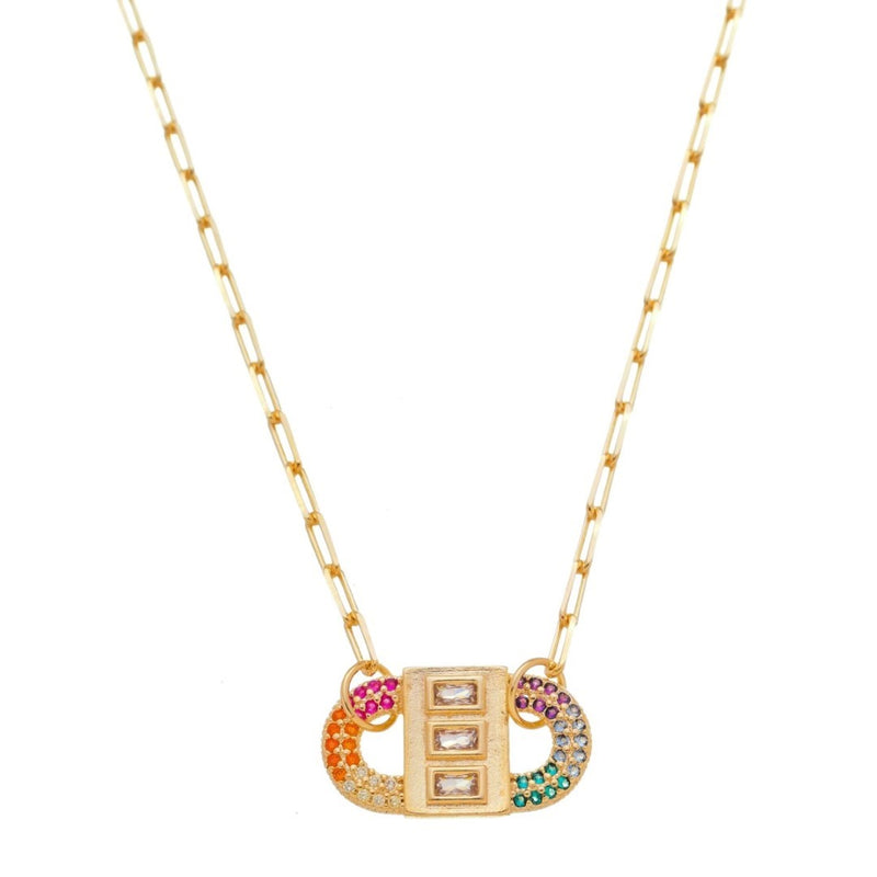 Colar Feminino Rafa Locker Baguete Zircônias Coloridas Folheado a Ouro 18k