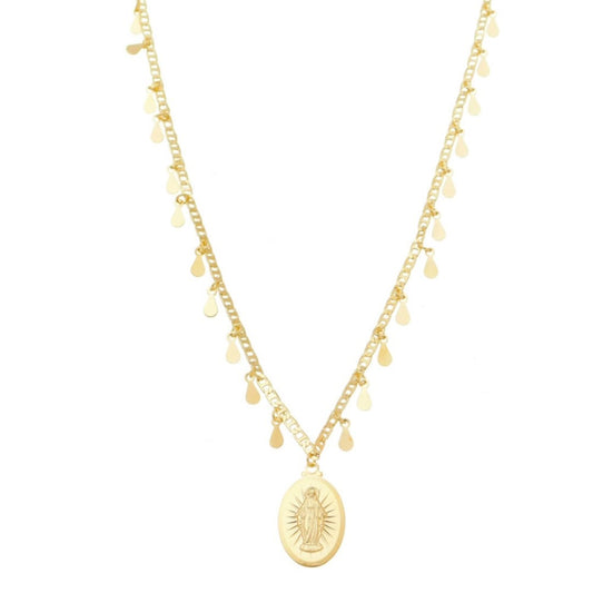 Colar Feminino Nossa Senhora das Graças Mini Medalhas Gotas Folheado a Ouro 18k