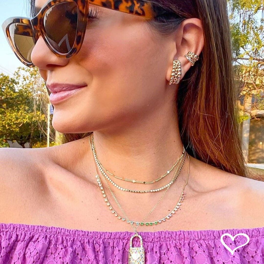 Colar de Cadeado Coração Zircônias Coloridas Thassia Folheado a Ouro 18k