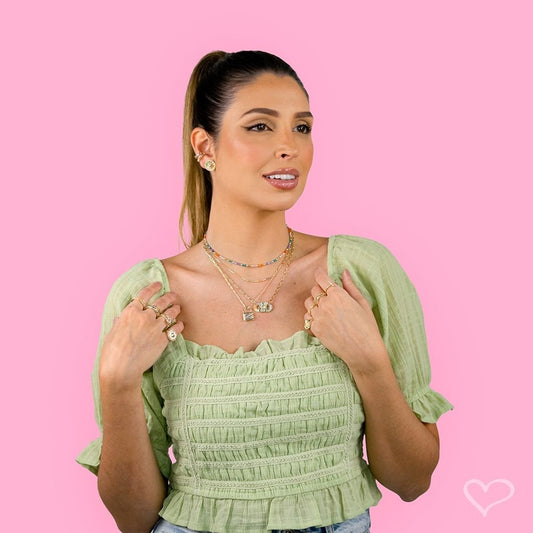 Colar Feminino Layla Cadeado Zircônias Coloridas Folheado a Ouro 18k