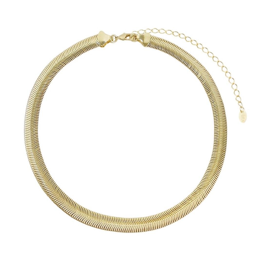 Choker Piuka Fernanda Malha Metal Larga Folheada a Ouro 18k