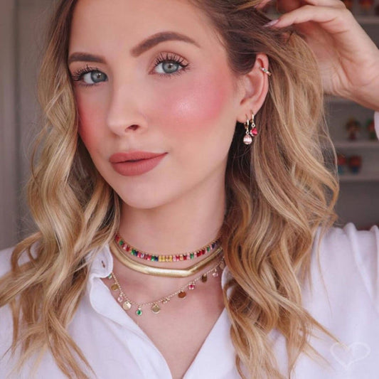 Choker Piuka Fernanda Malha Metal Larga Folheada a Ouro 18k