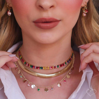 Choker Piuka Fernanda Malha Metal Larga Folheada a Ouro 18k