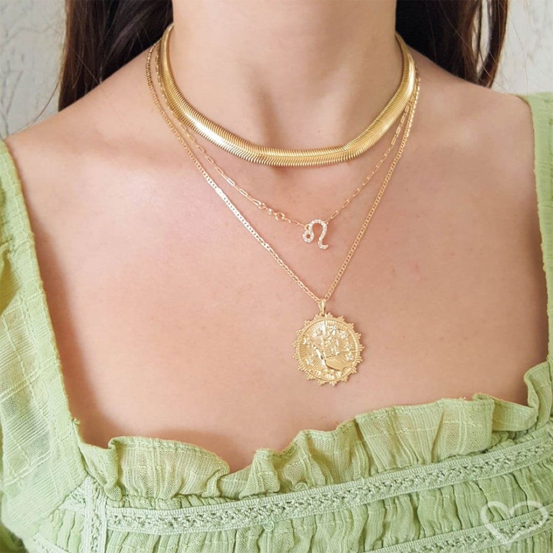 Choker Piuka Fernanda Malha Metal Larga Folheada a Ouro 18k