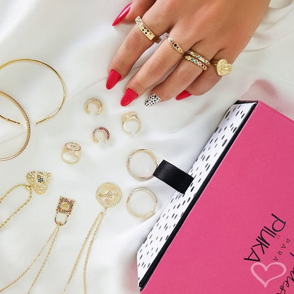 Anel Folheado a Ouro 18k Sextavado Zircônias Coloridas Luana