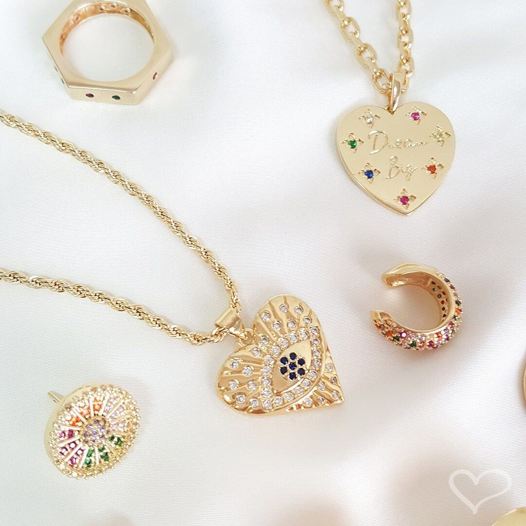 Anel Folheado a Ouro 18k Sextavado Zircônias Coloridas Luana